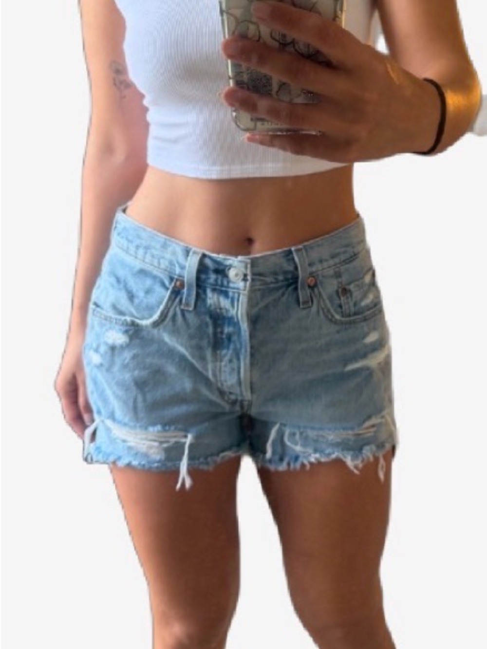 Levi’s 501 Distressed Cutoff Denim Shorts Light Wash High Rise